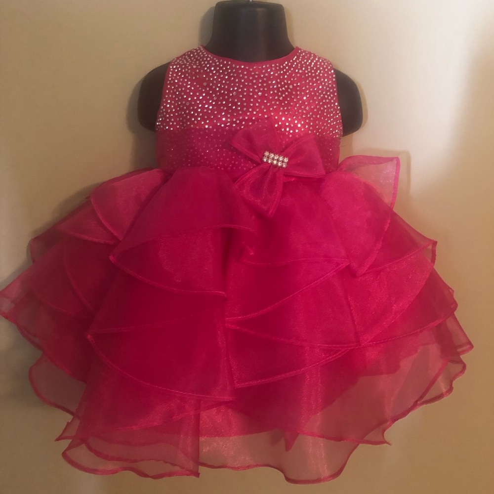 Dark Pink organza  18 month rhinestone dress